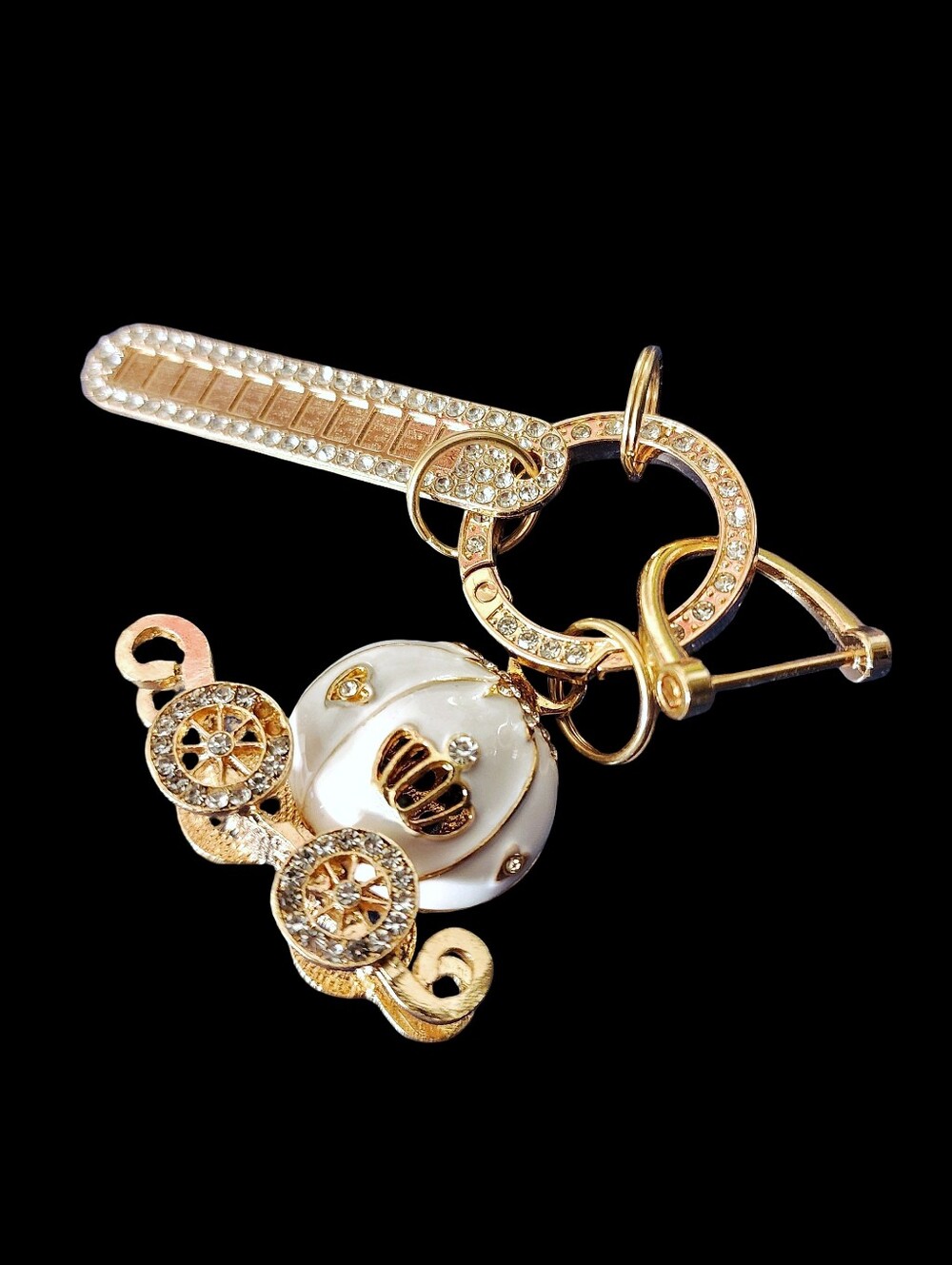 Gold & Pearl Carriage Charm Keychain